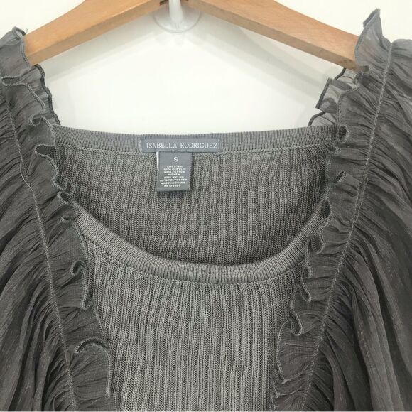Isabella Rodriguez Gray Knit Ruffle Flutter Sleeve Blouse - Picture 7 of 12